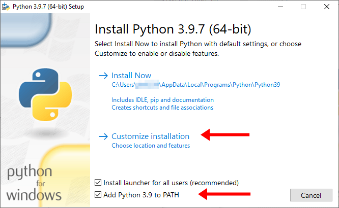 The first panel of the python installation process.