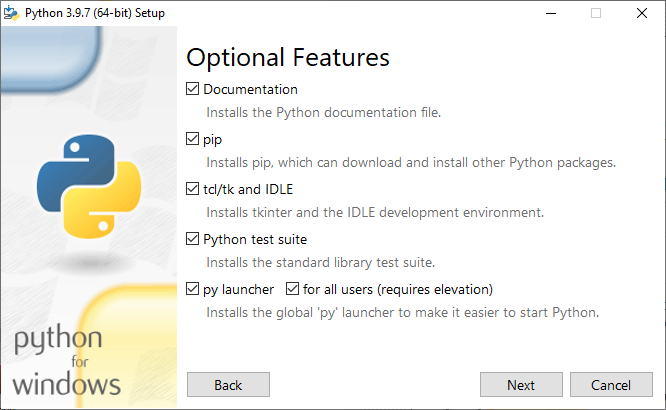 The second panel of the python installation process.