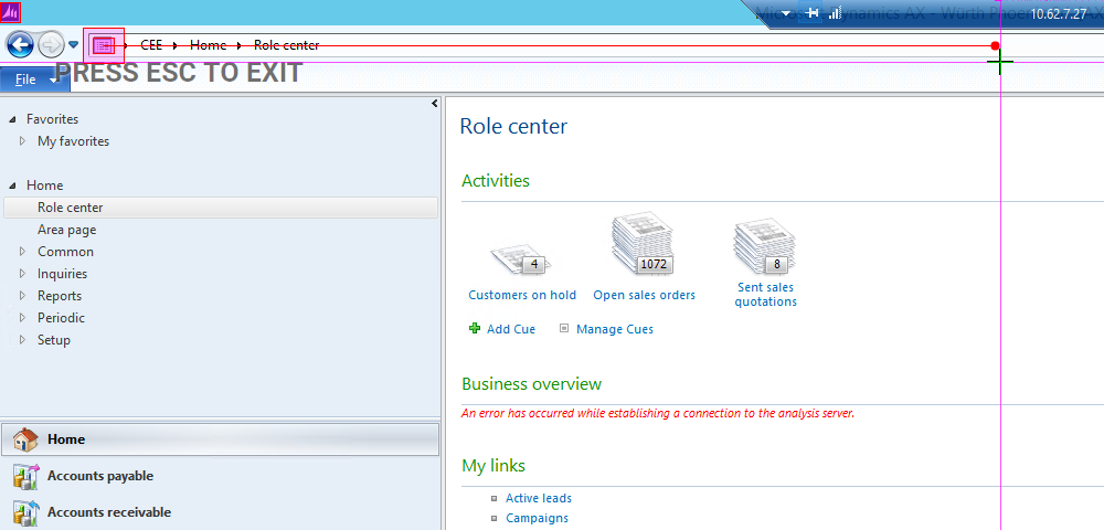 Annotated screen grab of navigation TCO