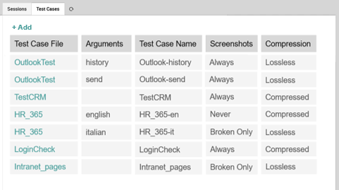 Proposed test cases screen mockup